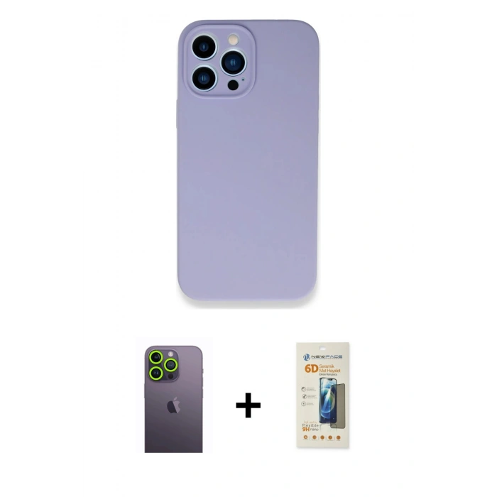 MARSİLYAN™- iPhone 13 Pro Max Kılıf Zirve Modern Özel Seri - Siyah 6D Mat Seramik Hayalet Nano Ekran Koruyucu + Neon Fosforlu Kamera Lens - YL