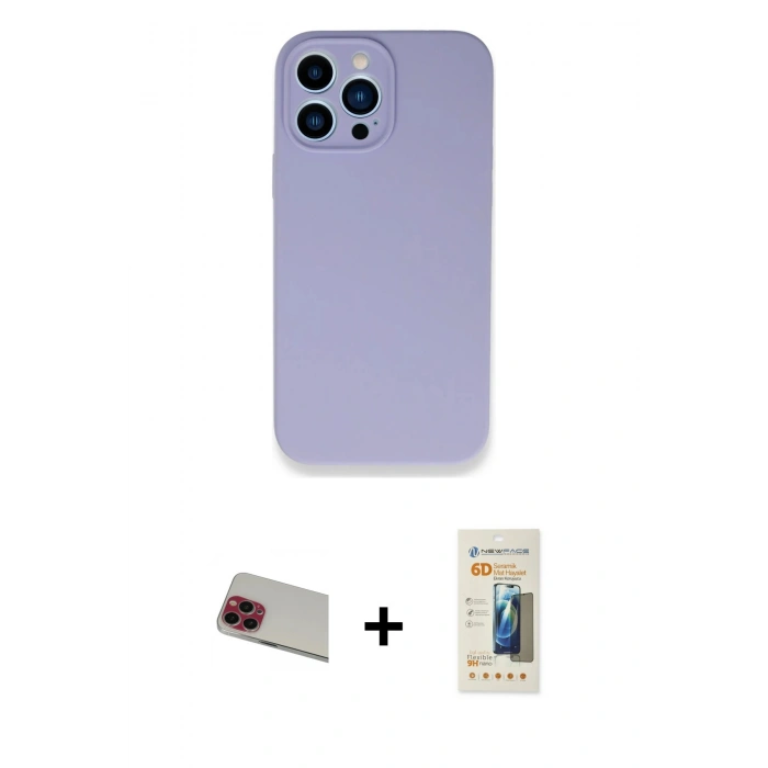 MARSİLYAN™- iPhone 13 Pro Max Kılıf Zirve Modern Özel Seri - Siyah 6D Mat Seramik Hayalet Nano Ekran Koruyucu + Rainbow Kamera Lens Koruma Cam - KI