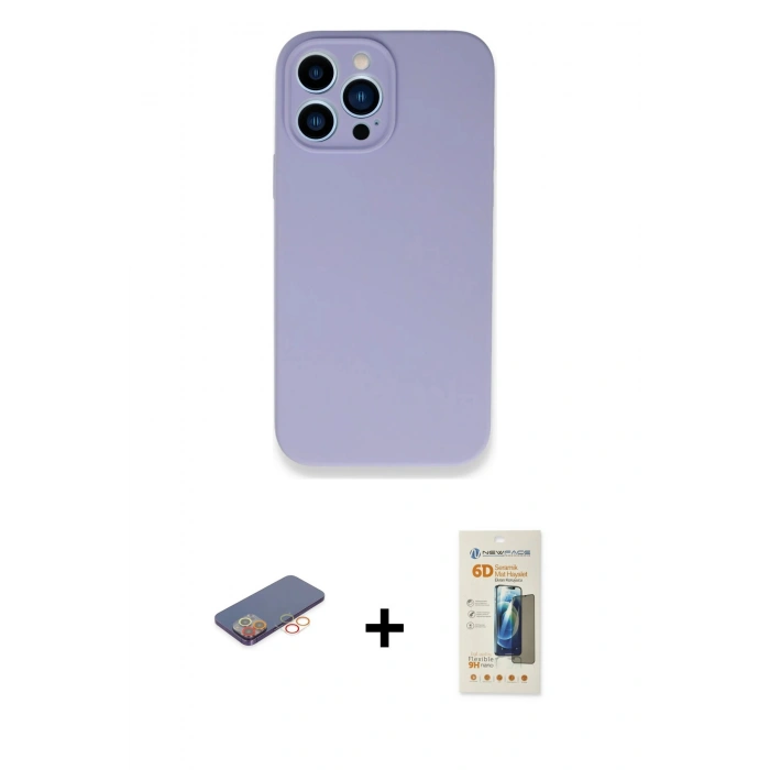 MARSİLYAN™- iPhone 13 Pro Max Kılıf Zirve Modern Özel Seri - Siyah 6D Mat Seramik Hayalet Nano Ekran Koruyucu + Renkli Kamera Lens Koruma Cam - TU