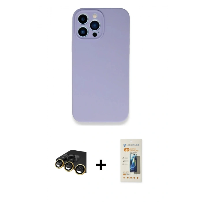 MARSİLYAN™- iPhone 13 Pro Max Kılıf Zirve Modern Özel Seri - Siyah 6D Mat Seramik Hayalet Nano Ekran Koruyucu + Raze Metal Kamera Lens - GD