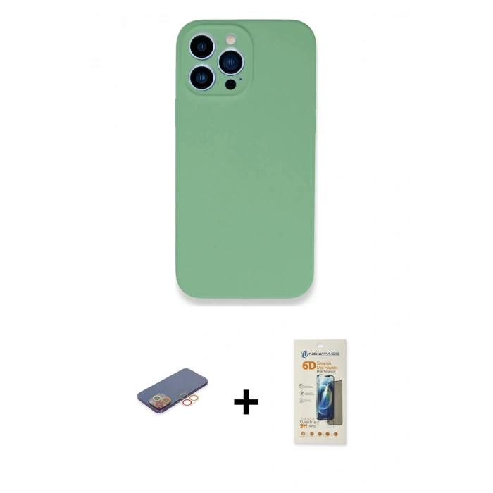 MARSİLYAN™- iPhone 13 Pro Max Kılıf Zirve Modern Özel Seri - Siyah 6D Mat Seramik Hayalet Nano Ekran Koruyucu + Renkli Kamera Lens Koruma Cam - TU