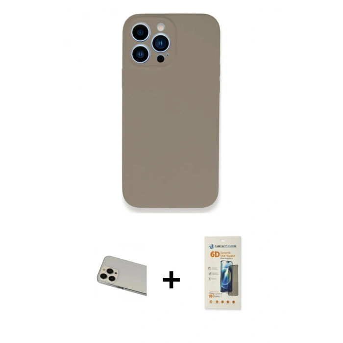 MARSİLYAN™- iPhone 13 Pro Max Kılıf Zirve Modern Özel Seri - Siyah 6D Mat Seramik Hayalet Nano Ekran Koruyucu + Rainbow Kamera Lens Koruma Cam - REGD