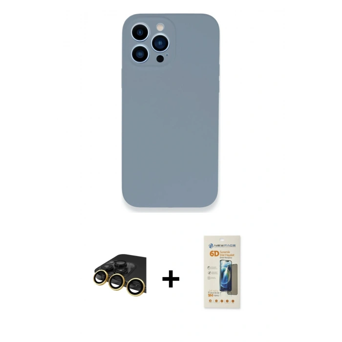 MARSİLYAN™- iPhone 13 Pro Max Kılıf Zirve Modern Özel Seri - Siyah 6D Mat Seramik Hayalet Nano Ekran Koruyucu + Raze Metal Kamera Lens - GD