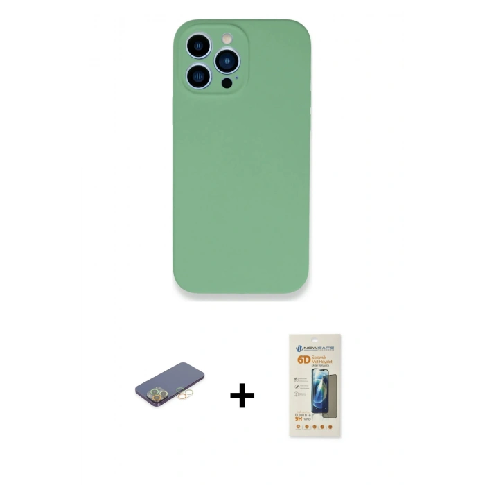 MARSİLYAN™- iPhone 13 Pro Max Kılıf Zirve Modern Özel Seri - Siyah 6D Mat Seramik Hayalet Nano Ekran Koruyucu + Renkli Kamera Lens Koruma Cam - SI