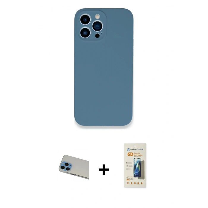 MARSİLYAN™- iPhone 13 Pro Max Kılıf Zirve Modern Özel Seri - Siyah 6D Mat Seramik Hayalet Nano Ekran Koruyucu + Rainbow Kamera Lens Koruma Cam - MI