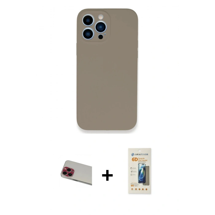 MARSİLYAN™- iPhone 13 Pro Max Kılıf Zirve Modern Özel Seri - Siyah 6D Mat Seramik Hayalet Nano Ekran Koruyucu + Rainbow Kamera Lens Koruma Cam - KI