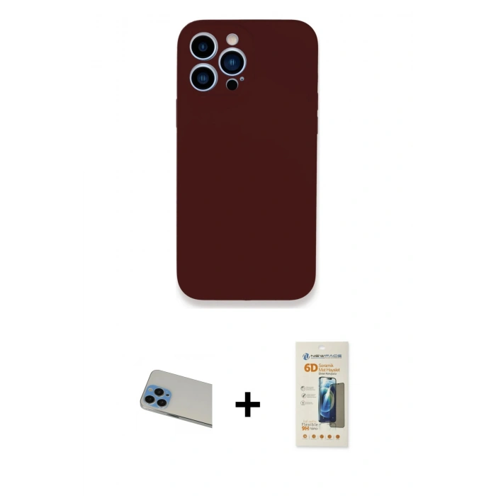 MARSİLYAN™- iPhone 13 Pro Max Kılıf Zirve Modern Özel Seri - Siyah 6D Mat Seramik Hayalet Nano Ekran Koruyucu + Rainbow Kamera Lens Koruma Cam - MI