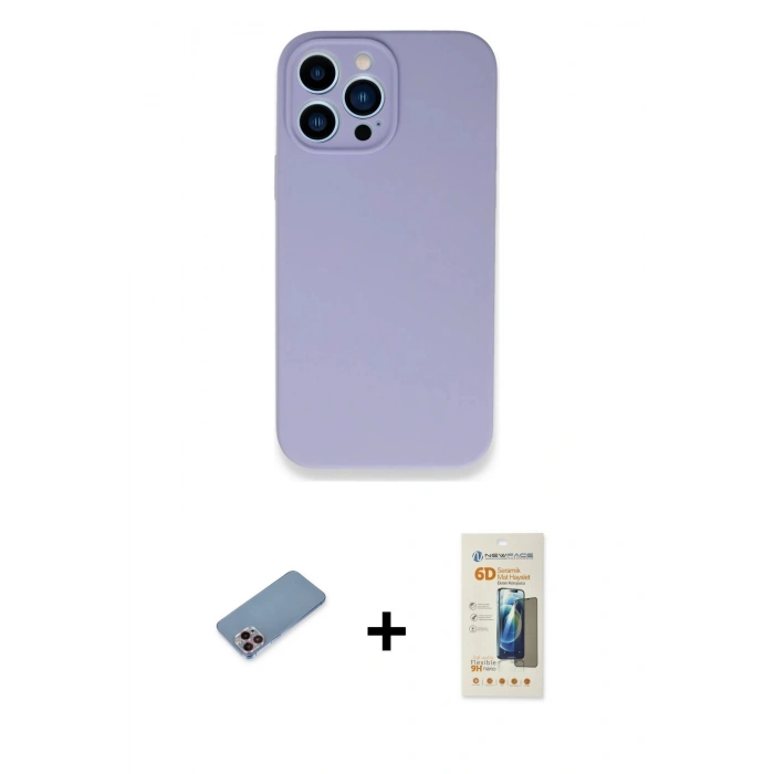 MARSİLYAN™- iPhone 13 Pro Max Kılıf Zirve Modern Özel Seri - Siyah 6D Mat Seramik Hayalet Nano Ekran Koruyucu + Shine Kamera Lens Koruma Cam - PE