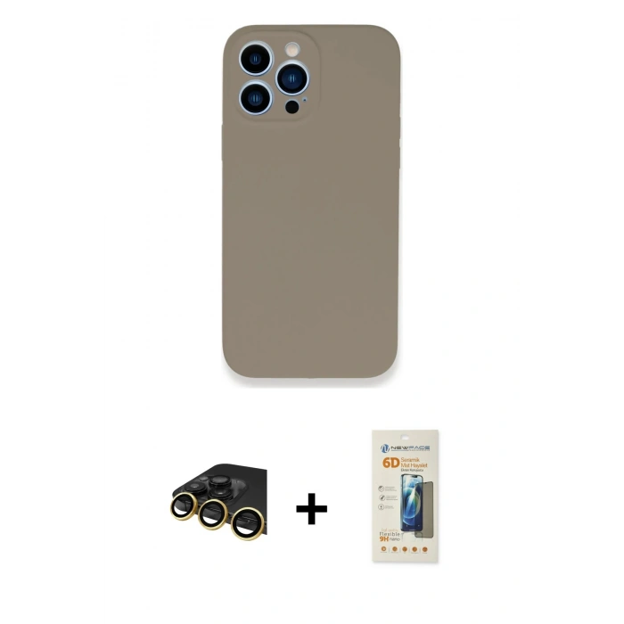MARSİLYAN™- iPhone 13 Pro Max Kılıf Zirve Modern Özel Seri - Siyah 6D Mat Seramik Hayalet Nano Ekran Koruyucu + Raze Metal Kamera Lens - GD