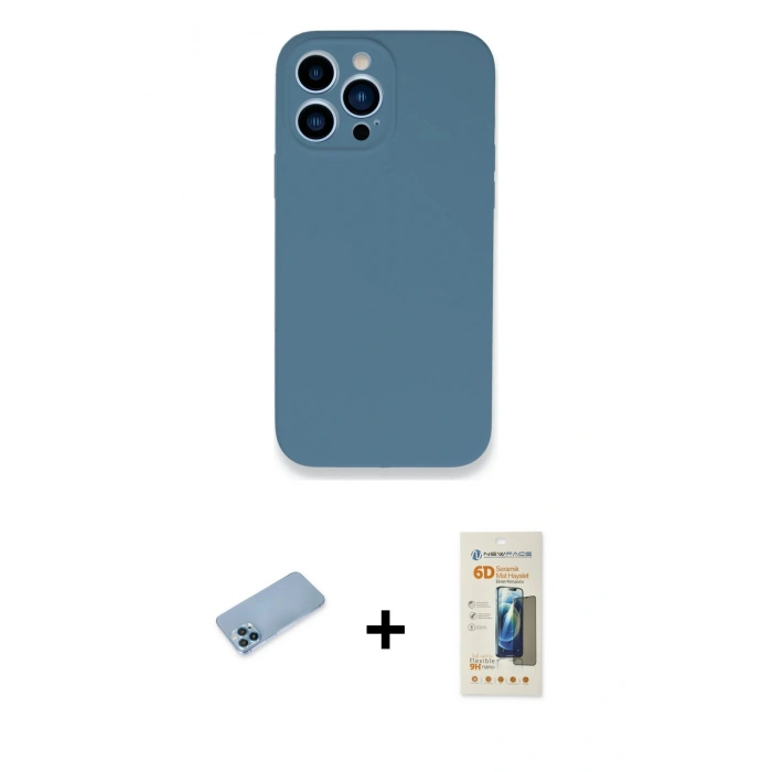 MARSİLYAN™- iPhone 13 Pro Max Kılıf Zirve Modern Özel Seri - Siyah 6D Mat Seramik Hayalet Nano Ekran Koruyucu + Shine Kamera Lens Koruma Cam - MI