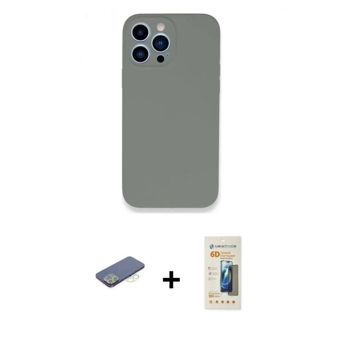 MARSİLYAN™- iPhone 13 Pro Max Kılıf Zirve Modern Özel Seri - Siyah 6D Mat Seramik Hayalet Nano Ekran Koruyucu + Renkli Kamera Lens Koruma Cam - YL