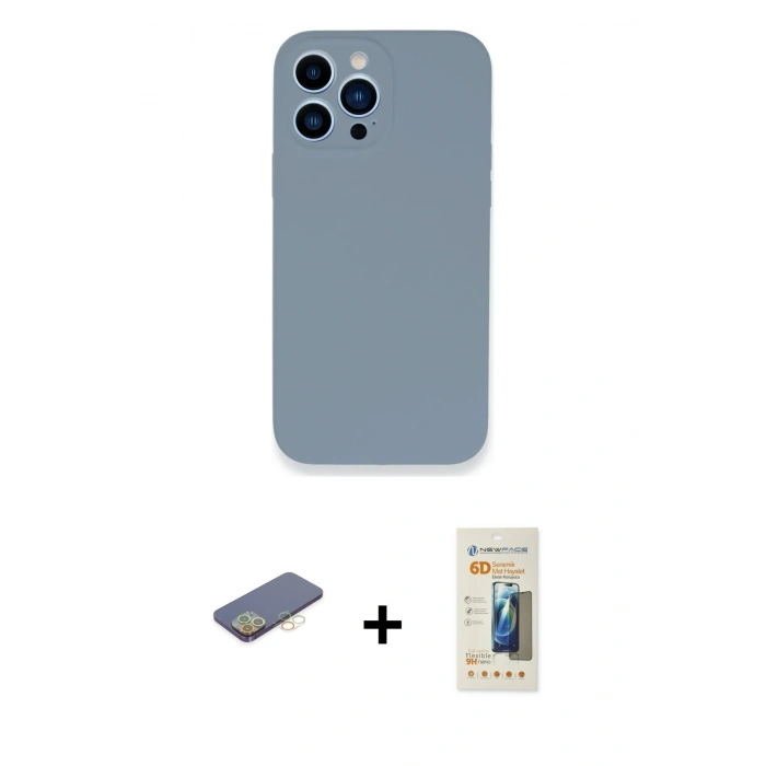 MARSİLYAN™- iPhone 13 Pro Max Kılıf Zirve Modern Özel Seri - Siyah 6D Mat Seramik Hayalet Nano Ekran Koruyucu + Renkli Kamera Lens Koruma Cam - SI