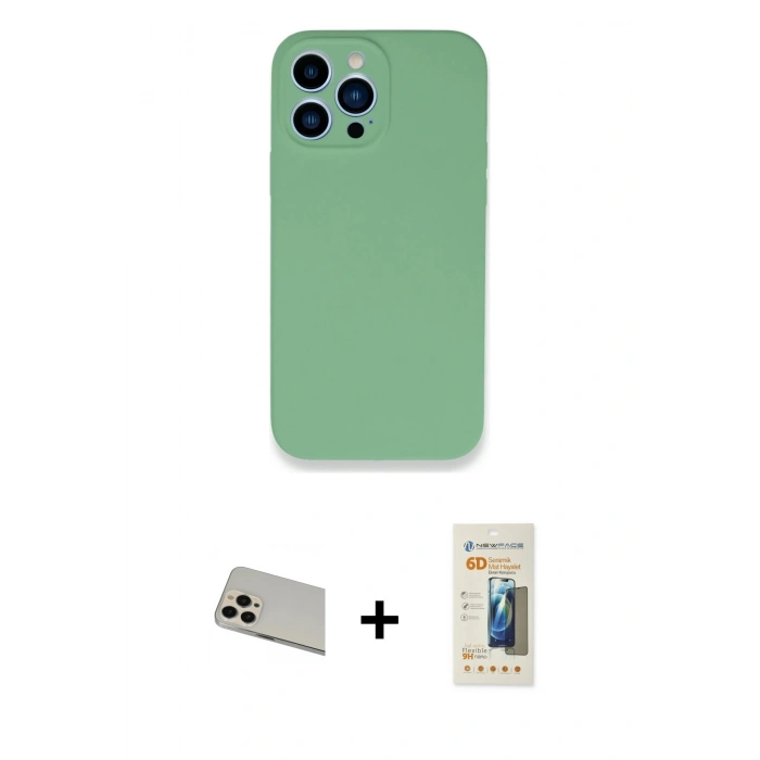 MARSİLYAN™- iPhone 13 Pro Max Kılıf Zirve Modern Özel Seri - Siyah 6D Mat Seramik Hayalet Nano Ekran Koruyucu + Rainbow Kamera Lens Koruma Cam - REGD