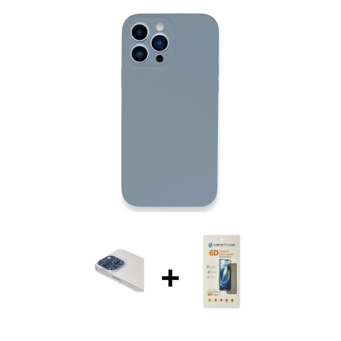 MARSİLYAN™- iPhone 13 Pro Max Kılıf Zirve Modern Özel Seri - Siyah 6D Mat Seramik Hayalet Nano Ekran Koruyucu + Pers Alüminyum Kamera Lens - LT