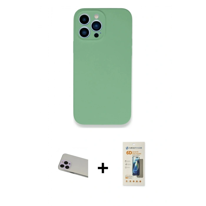 MARSİLYAN™- iPhone 13 Pro Max Kılıf Zirve Modern Özel Seri - Siyah 6D Mat Seramik Hayalet Nano Ekran Koruyucu + Rainbow Kamera Lens Koruma Cam - MR