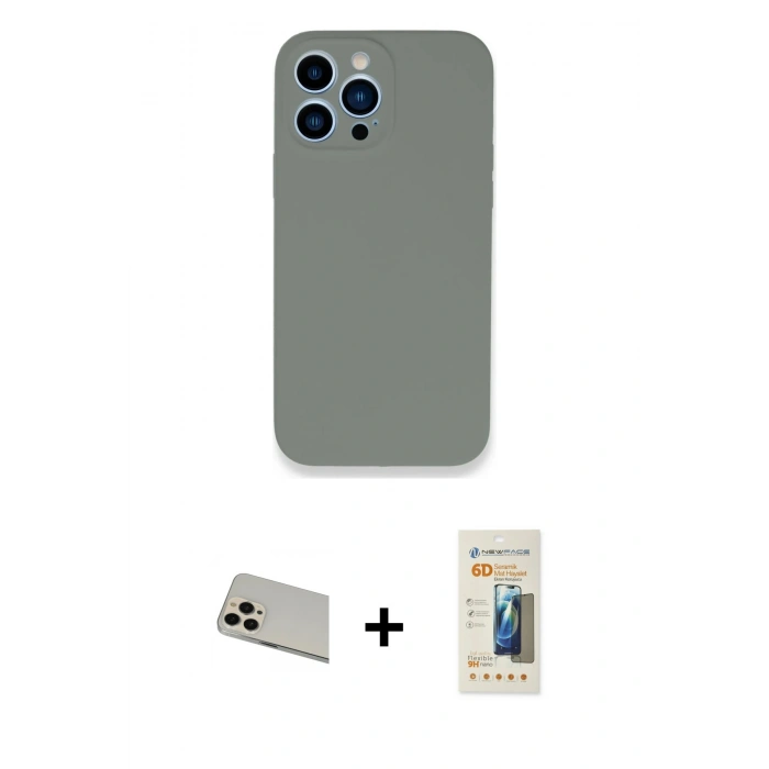 MARSİLYAN™- iPhone 13 Pro Max Kılıf Zirve Modern Özel Seri - Siyah 6D Mat Seramik Hayalet Nano Ekran Koruyucu + Rainbow Kamera Lens Koruma Cam - REGD