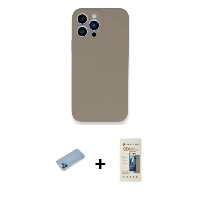 MARSİLYAN™- iPhone 13 Pro Max Kılıf Zirve Modern Özel Seri - Siyah 6D Mat Seramik Hayalet Nano Ekran Koruyucu + Shine Kamera Lens Koruma Cam - MI