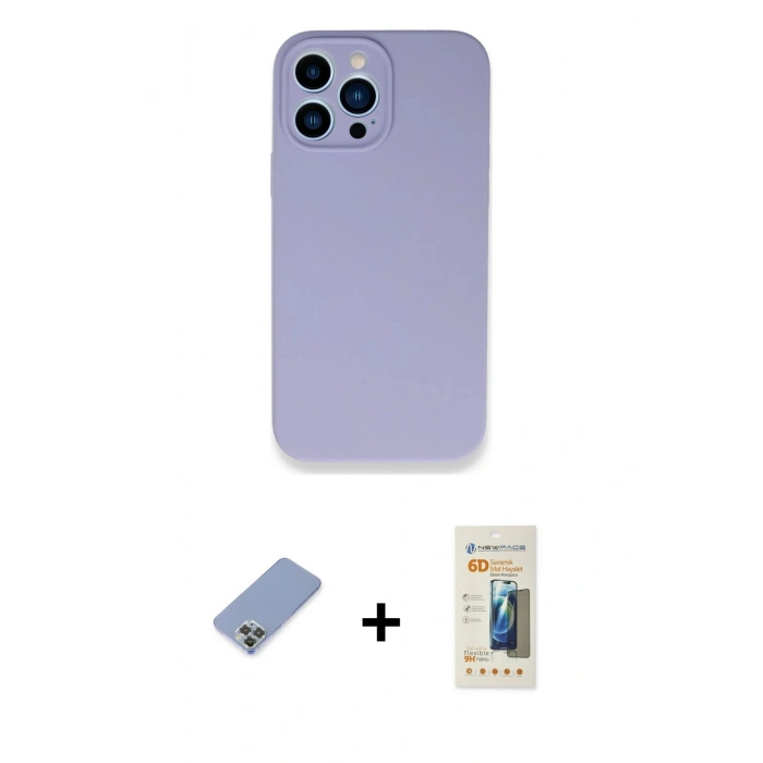 MARSİLYAN™- iPhone 13 Pro Max Kılıf Zirve Modern Özel Seri - Siyah 6D Mat Seramik Hayalet Nano Ekran Koruyucu + Koyu Yeşil Metal Kamera Lens Koruma Cam