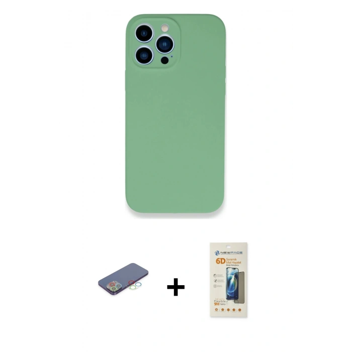 MARSİLYAN™- iPhone 13 Pro Max Kılıf Zirve Modern Özel Seri - Siyah 6D Mat Seramik Hayalet Nano Ekran Koruyucu + Renkli Kamera Lens Koruma Cam - MI