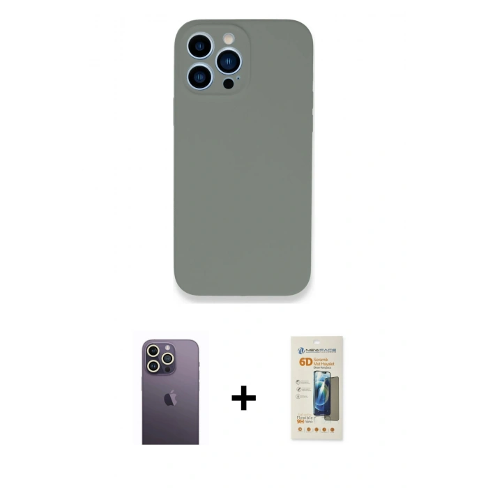 MARSİLYAN™- iPhone 13 Pro Max Kılıf Zirve Modern Özel Seri - Siyah 6D Mat Seramik Hayalet Nano Ekran Koruyucu + Beyaz Neon Fosforlu Kamera Lens
