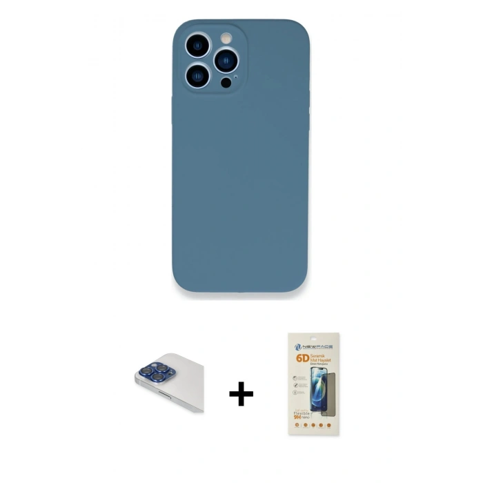 MARSİLYAN™- iPhone 13 Pro Max Kılıf Zirve Modern Özel Seri - Siyah 6D Mat Seramik Hayalet Nano Ekran Koruyucu + Pers Alüminyum Kamera Lens - LT