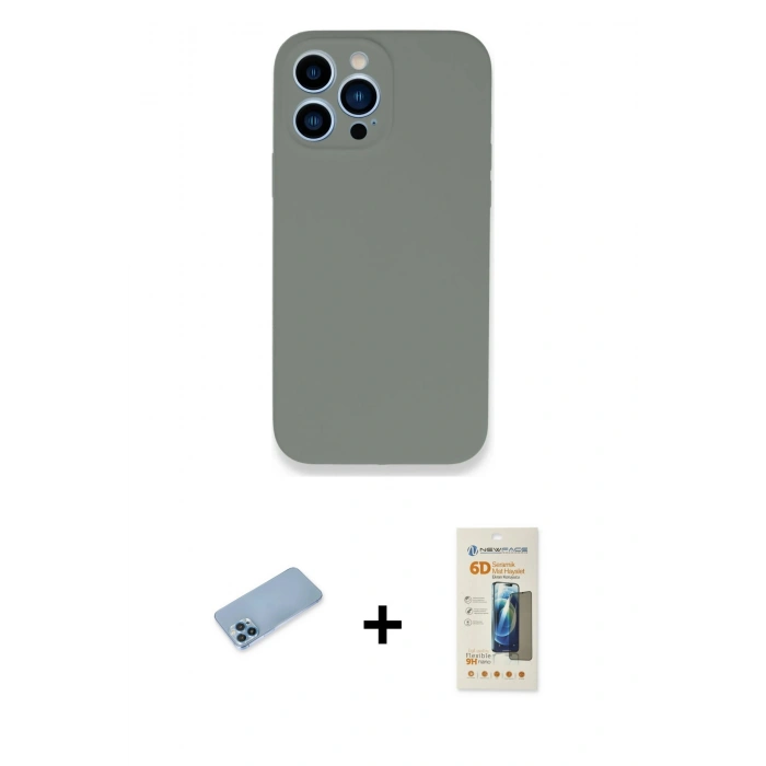 MARSİLYAN™- iPhone 13 Pro Max Kılıf Zirve Modern Özel Seri - Siyah 6D Mat Seramik Hayalet Nano Ekran Koruyucu + Shine Kamera Lens Koruma Cam - MI