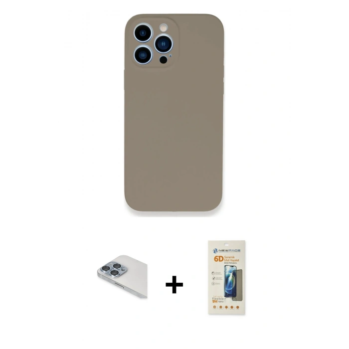 MARSİLYAN™- iPhone 13 Pro Max Kılıf Zirve Modern Özel Seri - Siyah 6D Mat Seramik Hayalet Nano Ekran Koruyucu + Pers Alüminyum Kamera Lens - SABE