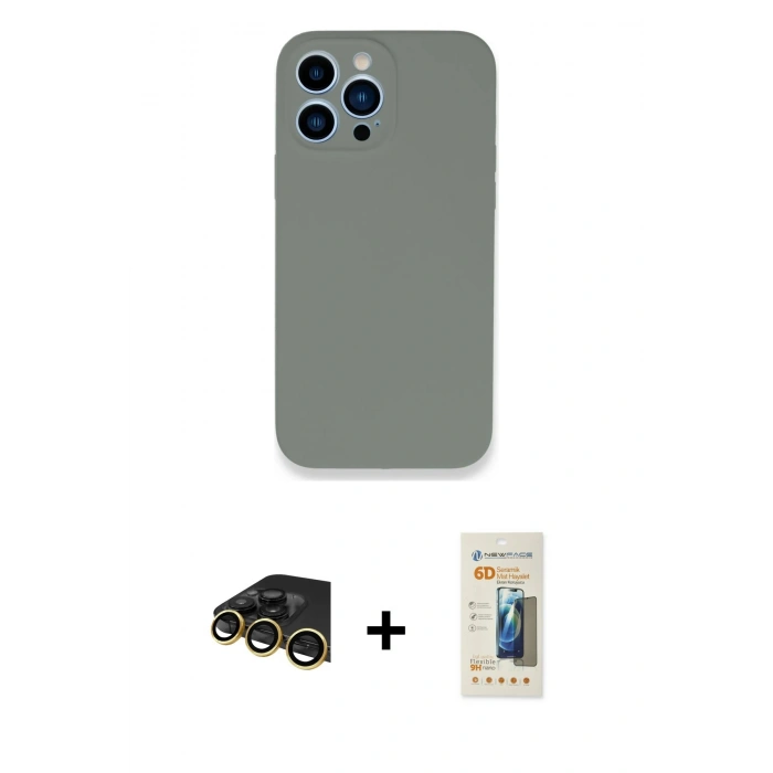 MARSİLYAN™- iPhone 13 Pro Max Kılıf Zirve Modern Özel Seri - Siyah 6D Mat Seramik Hayalet Nano Ekran Koruyucu + Raze Metal Kamera Lens - GD