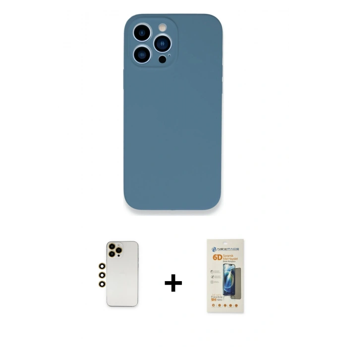 MARSİLYAN™- iPhone 13 Pro Max Kılıf Zirve Modern Özel Seri - Siyah 6D Mat Seramik Hayalet Nano Ekran Koruyucu + Shine Kamera Lens - GD