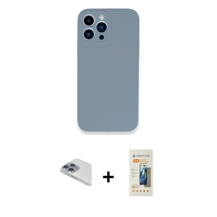 MARSİLYAN™- iPhone 13 Pro Max Kılıf Zirve Modern Özel Seri - Siyah 6D Mat Seramik Hayalet Nano Ekran Koruyucu + Pers Alüminyum Kamera Lens - SABE