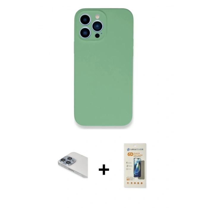 MARSİLYAN™- iPhone 13 Pro Max Kılıf Zirve Modern Özel Seri - Siyah 6D Mat Seramik Hayalet Nano Ekran Koruyucu + Pers Alüminyum Kamera Lens - SABE