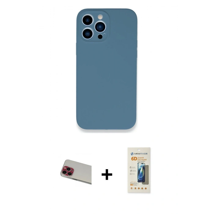 MARSİLYAN™- iPhone 13 Pro Max Kılıf Zirve Modern Özel Seri - Siyah 6D Mat Seramik Hayalet Nano Ekran Koruyucu + Rainbow Kamera Lens Koruma Cam - KI