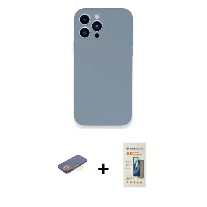 MARSİLYAN™- iPhone 13 Pro Max Kılıf Zirve Modern Özel Seri - Siyah 6D Mat Seramik Hayalet Nano Ekran Koruyucu + Renkli Kamera Lens Koruma Cam - TU