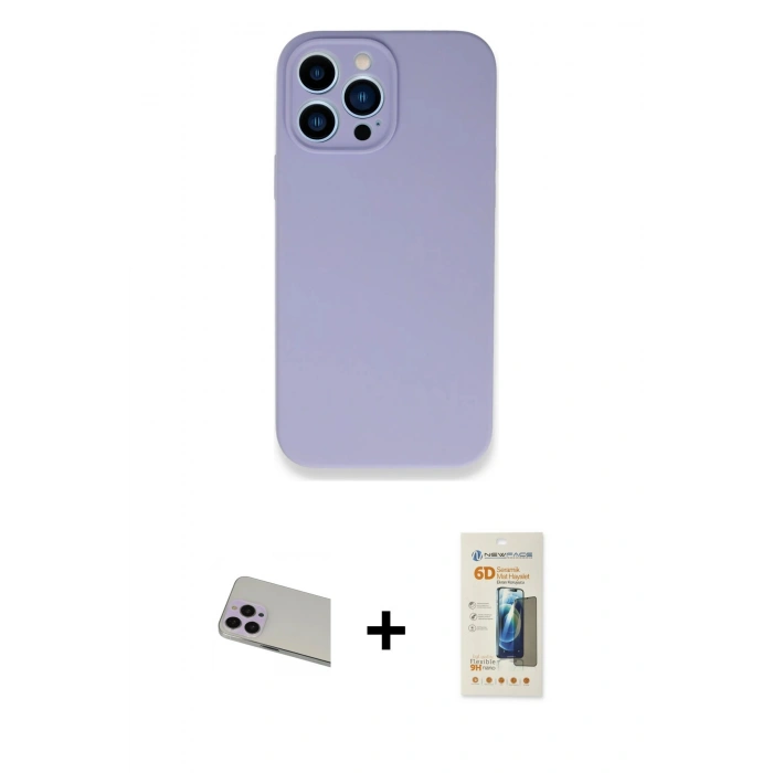MARSİLYAN™- iPhone 13 Pro Max Kılıf Zirve Modern Özel Seri - Siyah 6D Mat Seramik Hayalet Nano Ekran Koruyucu + Rainbow Kamera Lens Koruma Cam - MR