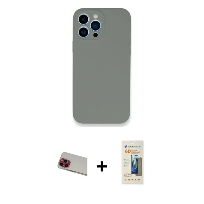 MARSİLYAN™- iPhone 13 Pro Max Kılıf Zirve Modern Özel Seri - Siyah 6D Mat Seramik Hayalet Nano Ekran Koruyucu + Rainbow Kamera Lens Koruma Cam - KI