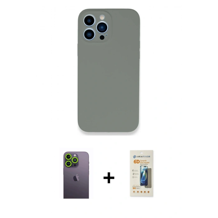MARSİLYAN™- iPhone 13 Pro Max Kılıf Zirve Modern Özel Seri - Siyah 6D Mat Seramik Hayalet Nano Ekran Koruyucu + Neon Fosforlu Kamera Lens - YL