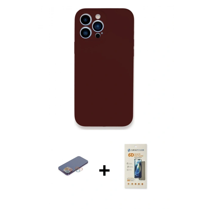 MARSİLYAN™- iPhone 13 Pro Max Kılıf Zirve Modern Özel Seri - Siyah 6D Mat Seramik Hayalet Nano Ekran Koruyucu + Renkli Kamera Lens Koruma Cam - PE