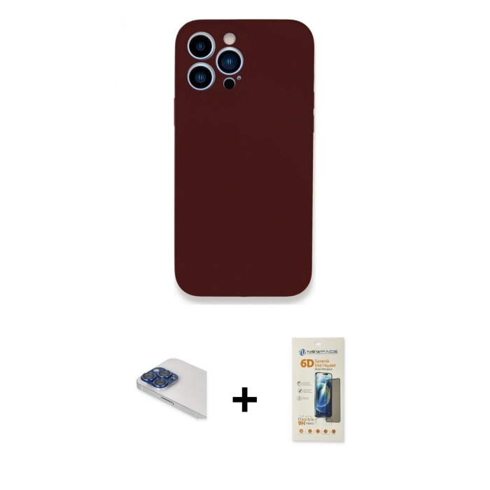 MARSİLYAN™- iPhone 13 Pro Max Kılıf Zirve Modern Özel Seri - Siyah 6D Mat Seramik Hayalet Nano Ekran Koruyucu + Pers Alüminyum Kamera Lens - LT