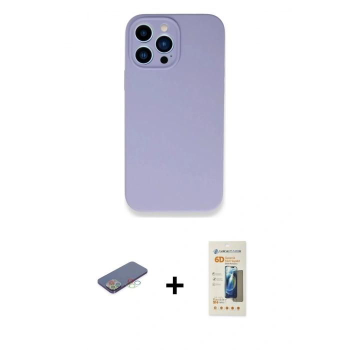 MARSİLYAN™- iPhone 13 Pro Max Kılıf Zirve Modern Özel Seri - Siyah 6D Mat Seramik Hayalet Nano Ekran Koruyucu + Renkli Kamera Lens Koruma Cam - MI