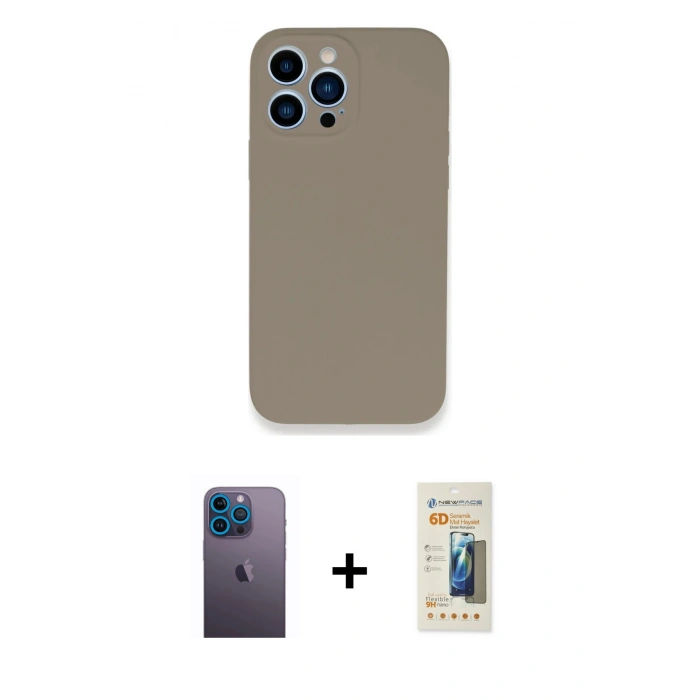 MARSİLYAN™- iPhone 13 Pro Max Kılıf Zirve Modern Özel Seri - Siyah 6D Mat Seramik Hayalet Nano Ekran Koruyucu + Mavi Neon Fosforlu Kamera Lens