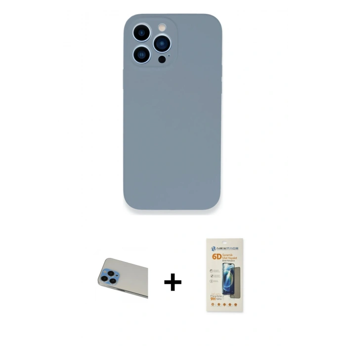 MARSİLYAN™- iPhone 13 Pro Max Kılıf Zirve Modern Özel Seri - Siyah 6D Mat Seramik Hayalet Nano Ekran Koruyucu + Rainbow Kamera Lens Koruma Cam - MI