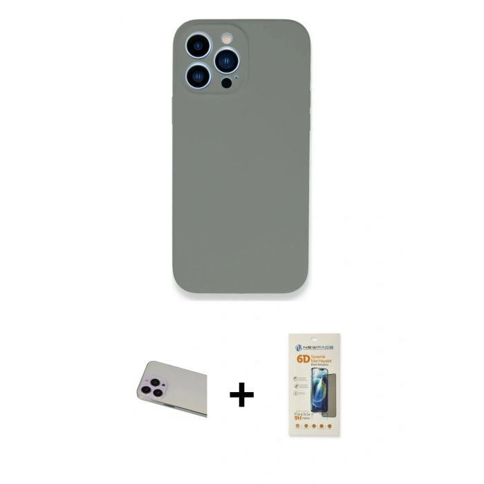 MARSİLYAN™- iPhone 13 Pro Max Kılıf Zirve Modern Özel Seri - Siyah 6D Mat Seramik Hayalet Nano Ekran Koruyucu + Rainbow Kamera Lens Koruma Cam - MR