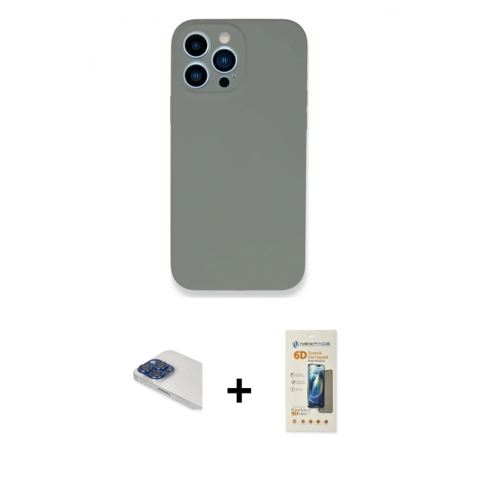 MARSİLYAN™- iPhone 13 Pro Max Kılıf Zirve Modern Özel Seri - Siyah 6D Mat Seramik Hayalet Nano Ekran Koruyucu + Pers Alüminyum Kamera Lens - LT