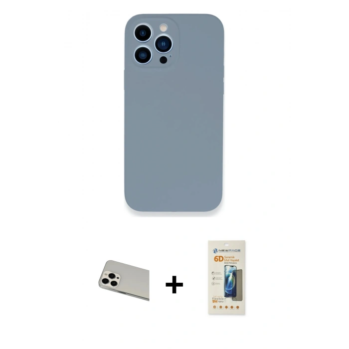 MARSİLYAN™- iPhone 13 Pro Max Kılıf Zirve Modern Özel Seri - Siyah 6D Mat Seramik Hayalet Nano Ekran Koruyucu + Rainbow Kamera Lens Koruma Cam - BZ