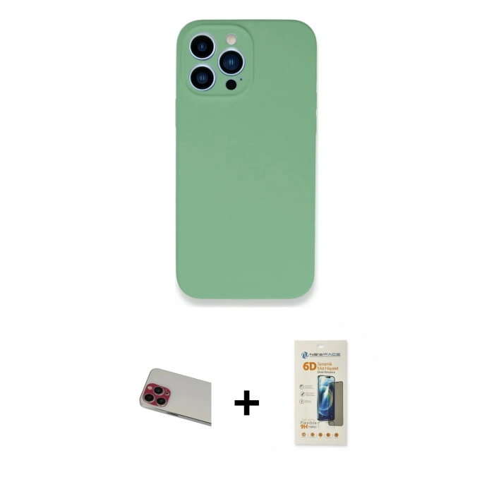MARSİLYAN™- iPhone 13 Pro Max Kılıf Zirve Modern Özel Seri - Siyah 6D Mat Seramik Hayalet Nano Ekran Koruyucu + Rainbow Kamera Lens Koruma Cam - KI