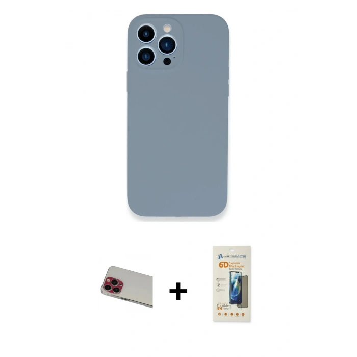 MARSİLYAN™- iPhone 13 Pro Max Kılıf Zirve Modern Özel Seri - Siyah 6D Mat Seramik Hayalet Nano Ekran Koruyucu + Rainbow Kamera Lens Koruma Cam - KI