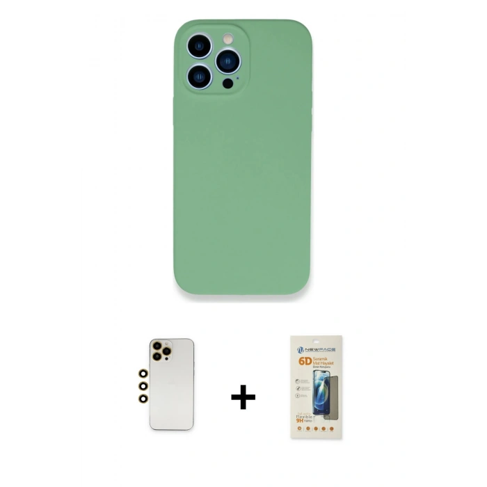 MARSİLYAN™- iPhone 13 Pro Max Kılıf Zirve Modern Özel Seri - Siyah 6D Mat Seramik Hayalet Nano Ekran Koruyucu + Shine Kamera Lens - GD