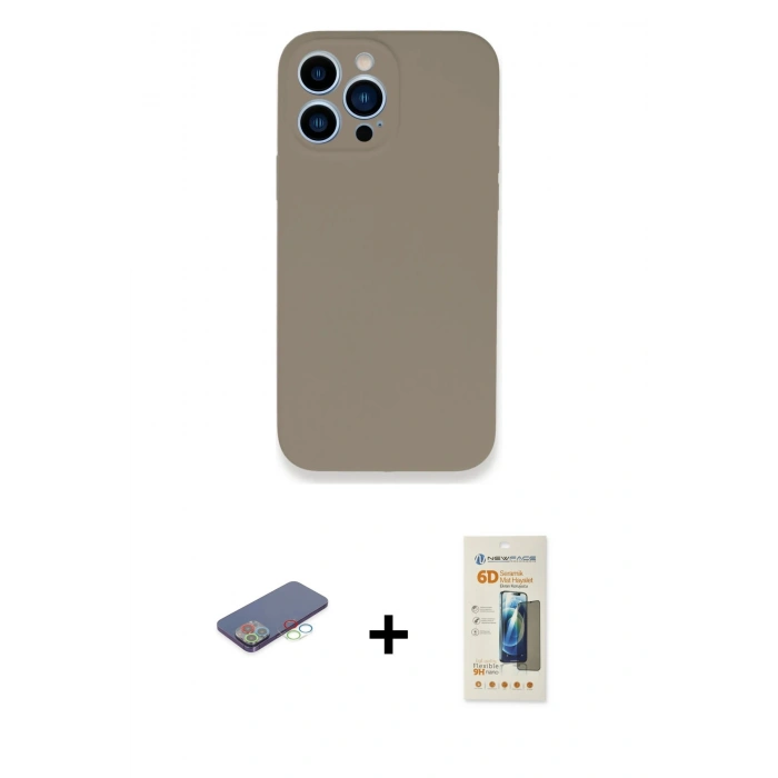 MARSİLYAN™- iPhone 13 Pro Max Kılıf Zirve Modern Özel Seri - Siyah 6D Mat Seramik Hayalet Nano Ekran Koruyucu + Renkli Kamera Lens Koruma Cam - MI