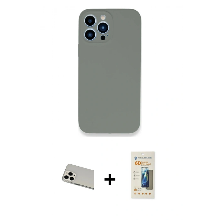 MARSİLYAN™- iPhone 13 Pro Max Kılıf Zirve Modern Özel Seri - Siyah 6D Mat Seramik Hayalet Nano Ekran Koruyucu + Rainbow Kamera Lens Koruma Cam - BZ