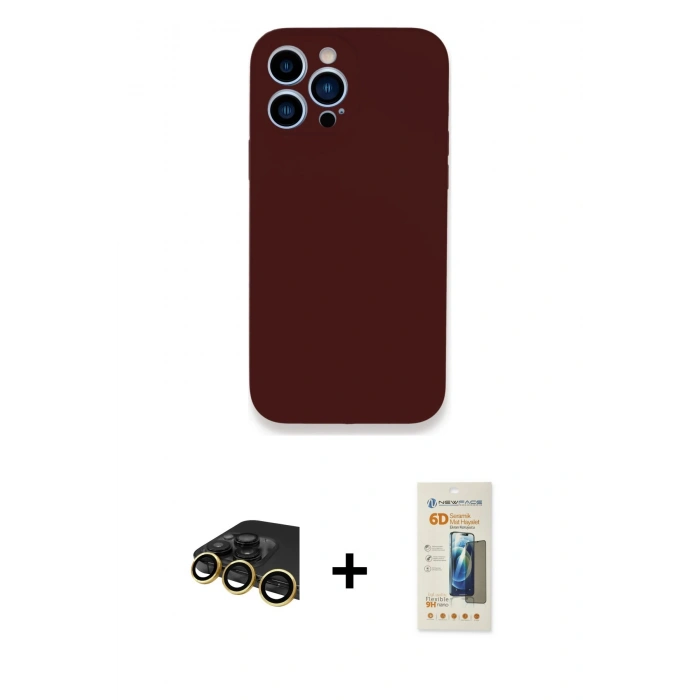 MARSİLYAN™- iPhone 13 Pro Max Kılıf Zirve Modern Özel Seri - Siyah 6D Mat Seramik Hayalet Nano Ekran Koruyucu + Raze Metal Kamera Lens - GD